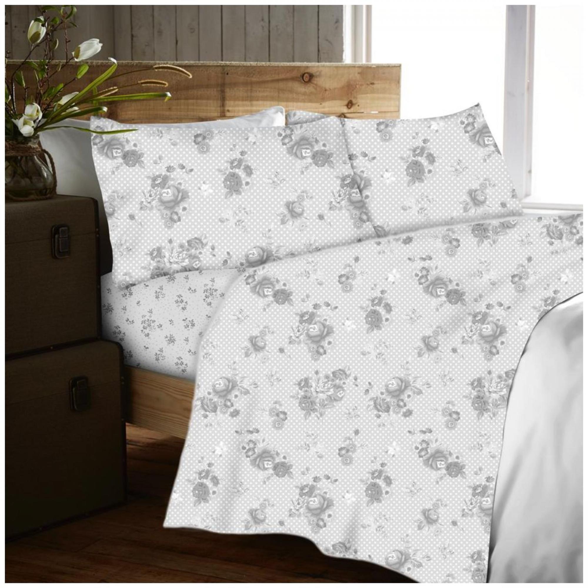 FLANNEL SHEET SET TRADITIONAL DISTY FLORAL GREY