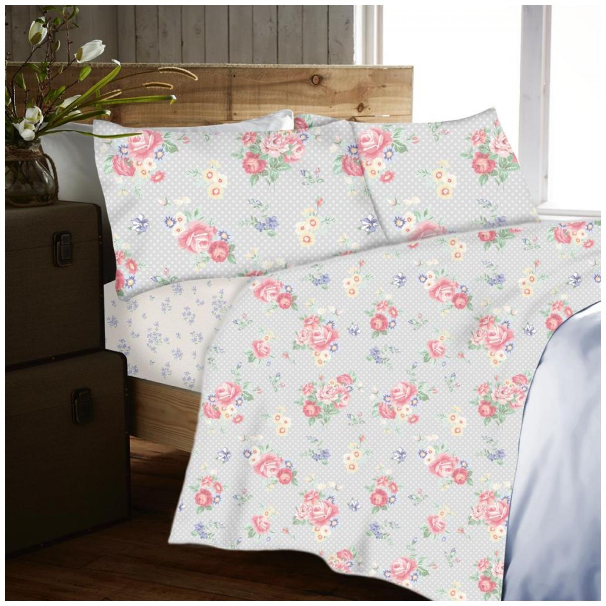 FLANNEL SHEET SET TRADITIONAL DISTY FLORAL PINK