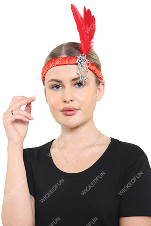 Wickedfun Flapper Headband Red Feathers