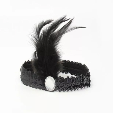 Flapper Sequin Stretch Browband With Feathers