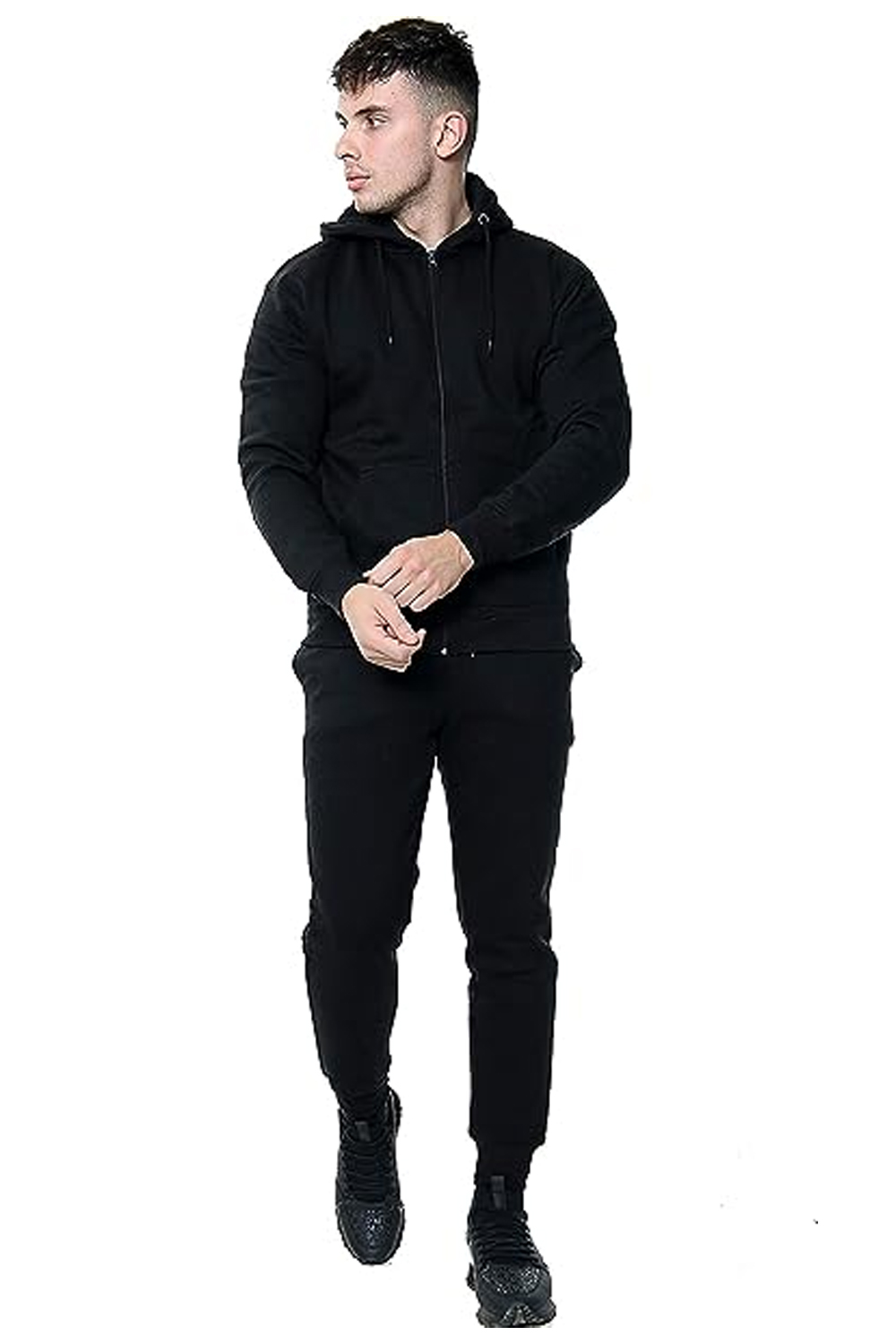 Fleece Hooded Top & Bottom Gym Jogger Plain Tracksuit Full Set S To Xl