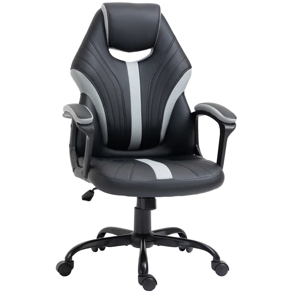 Gaming Chair, Faux Leather Computer Chair, Office Desk Gamer Chair with Swivel Wheels, Black