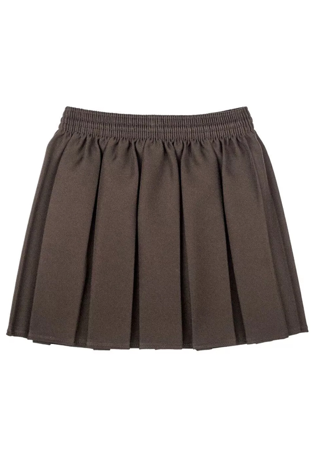 Girls Brown Elastic Waist Pleated School Uniform Skirt