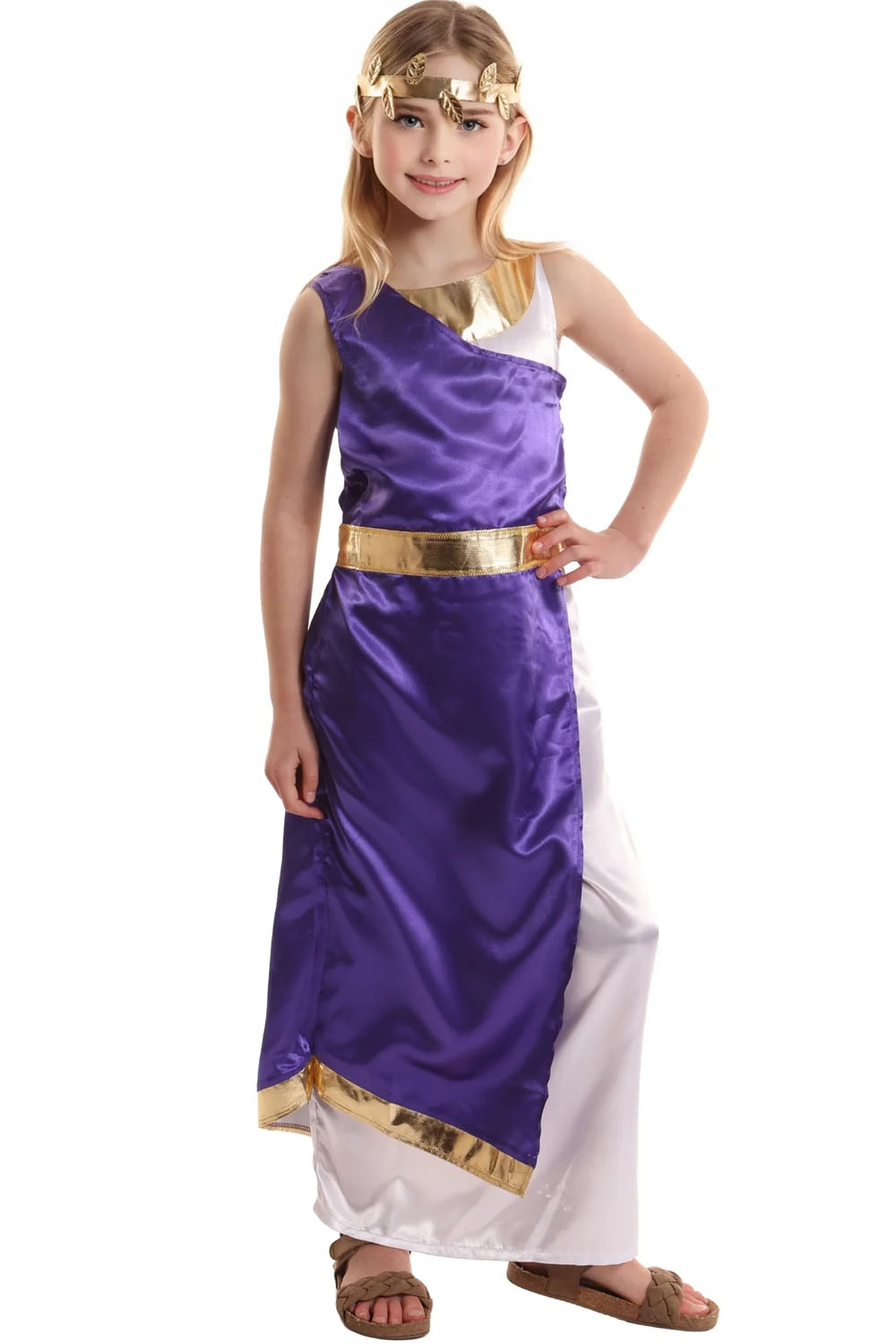 Girl's Elegant Purple & White Roman Toga Costume