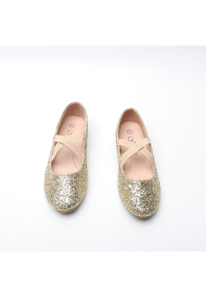 Girls Mary Jane Ballerina Flat Shoes-Glitter Gold