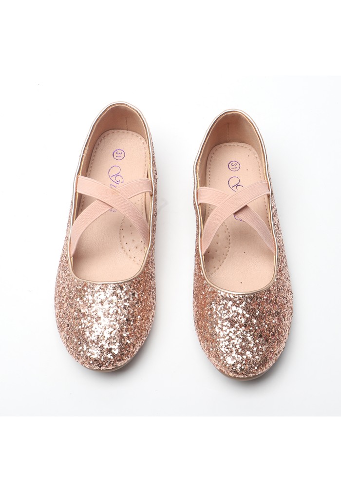 Girls Mary Jane Ballerina Flat Shoes Glitter Pink