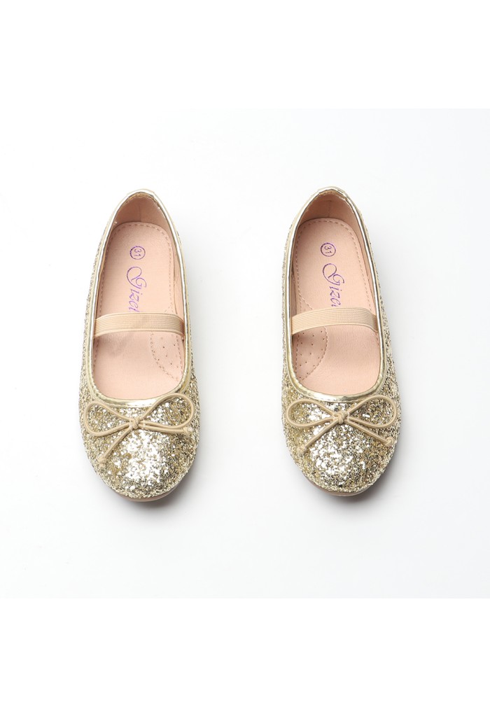 Girls Mary Jane Ballerina Flat Shoes- Gold Glitter