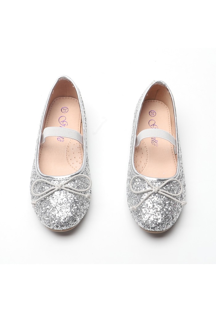Girls Mary Jane Ballerina Flat Shoes- Silver Glitter