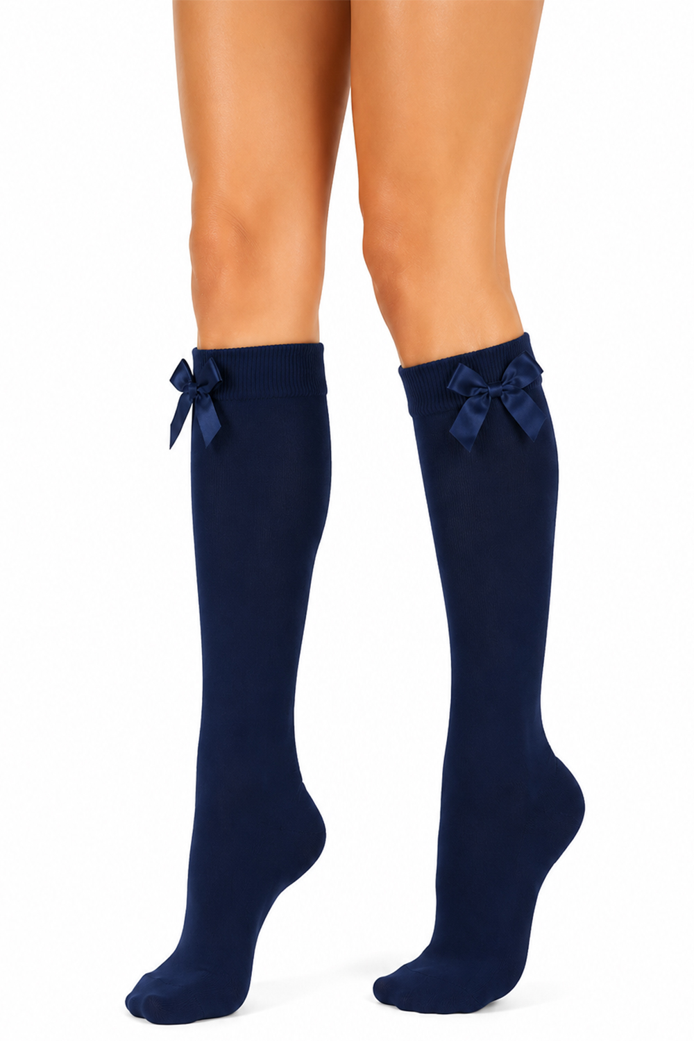 Girls Navy Knee High Socks with Navy Bow