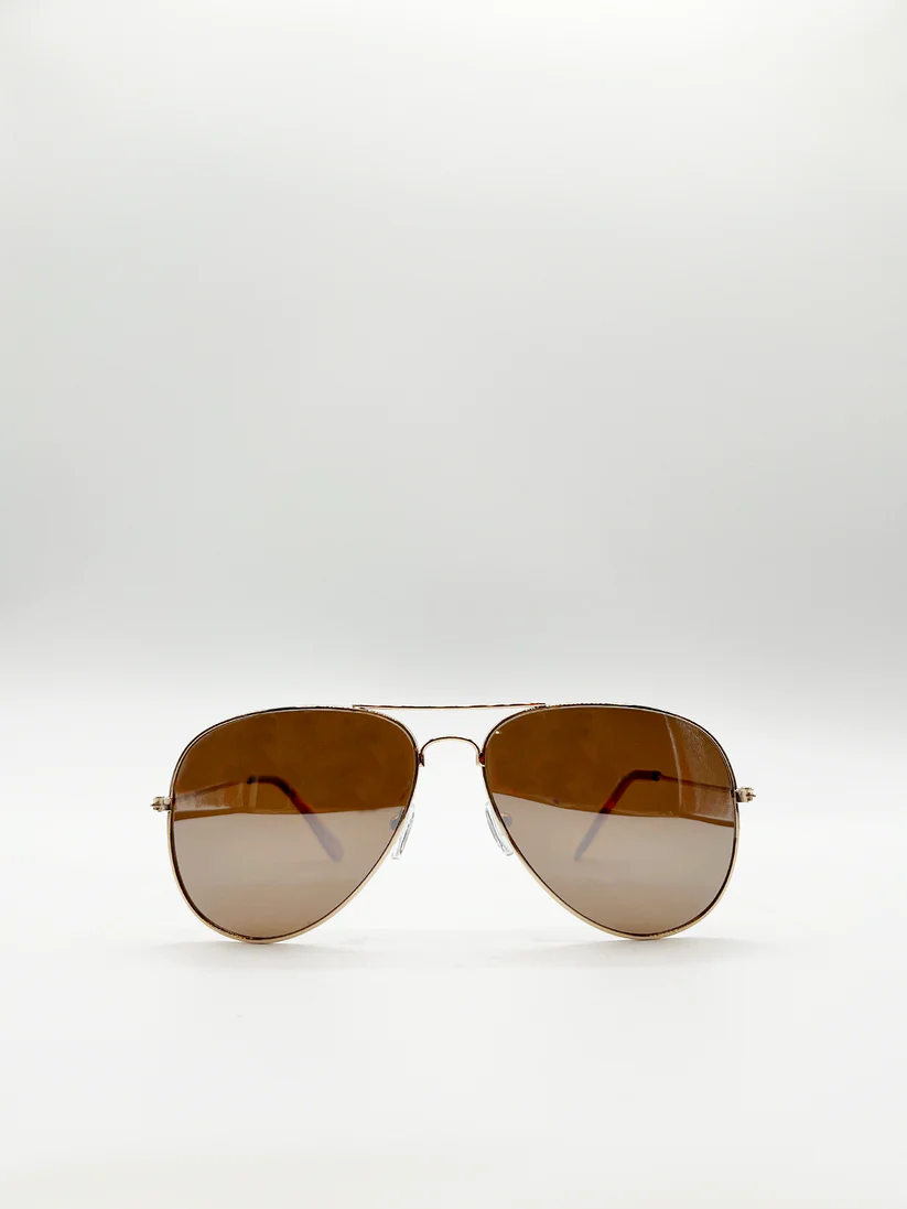 Gold Aviator Style Sunglasses with Brown Lenses