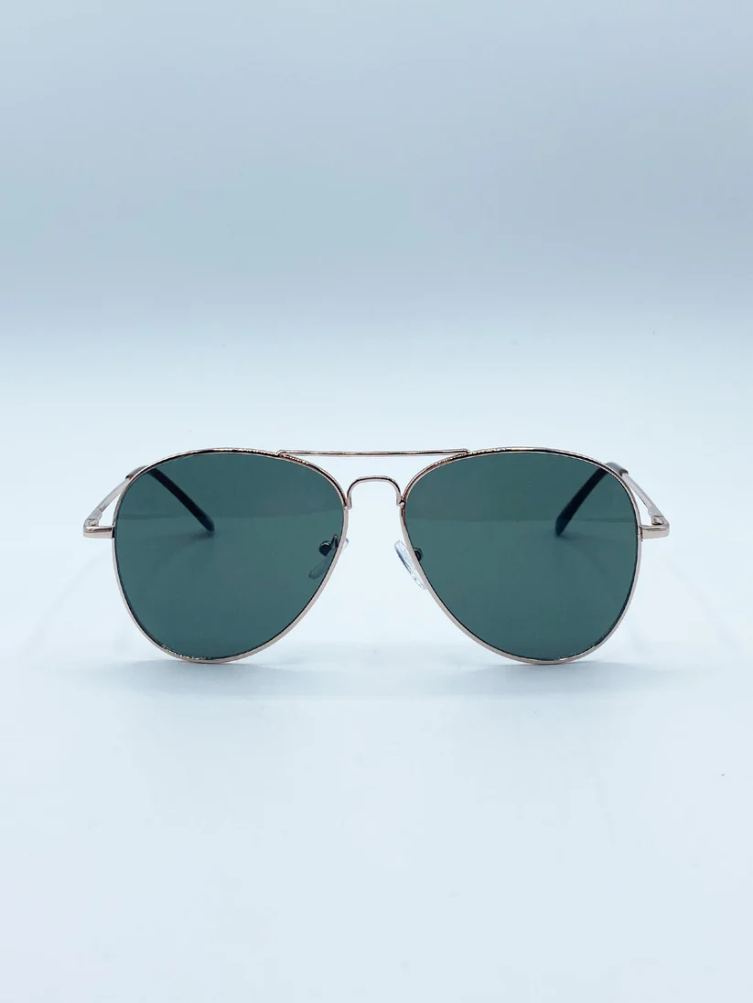 Gold Frame Aviators with Khaki Lenses