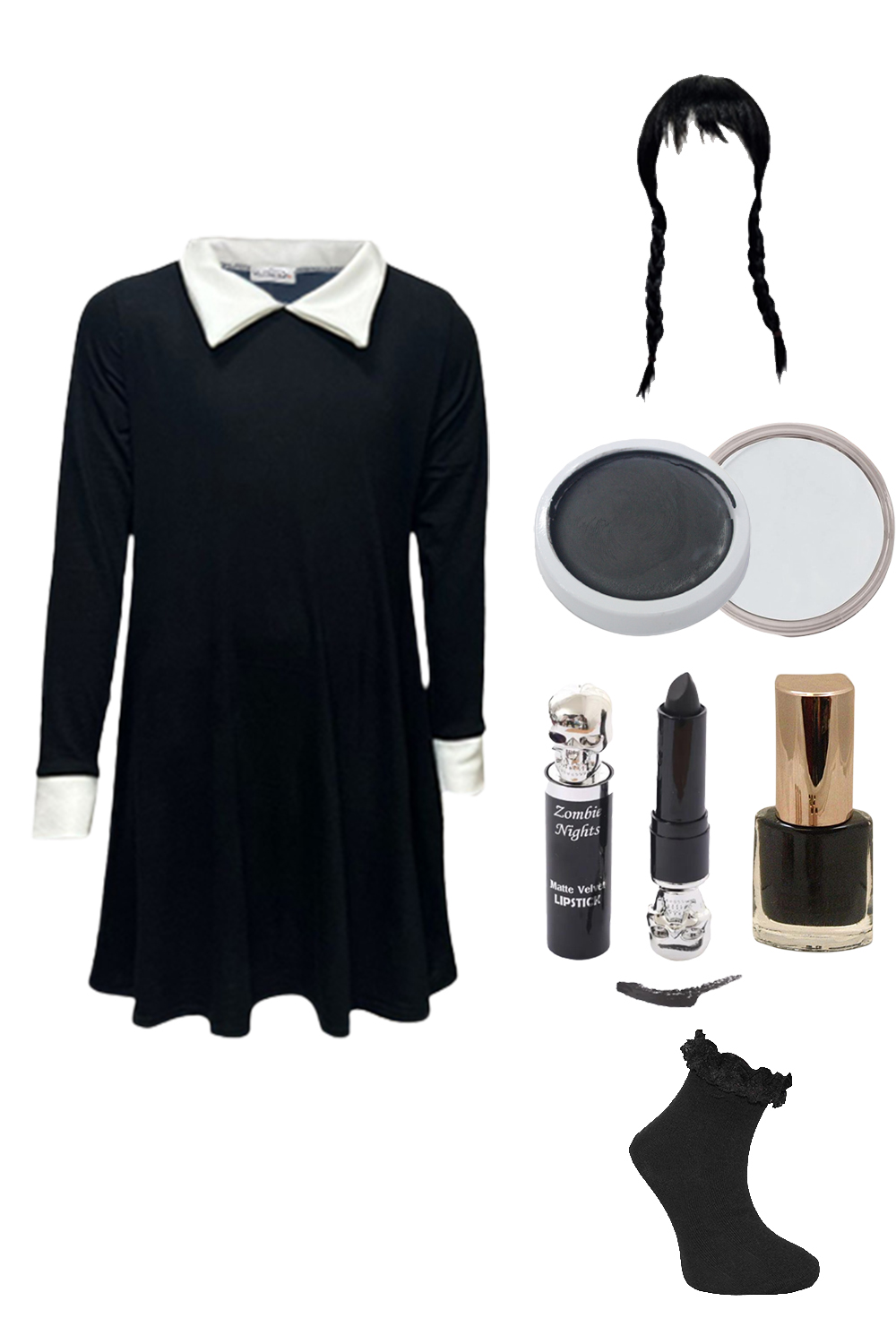 Wickedfun Gothic Girl Plain Costume and Accessory 7 Pcs Set
