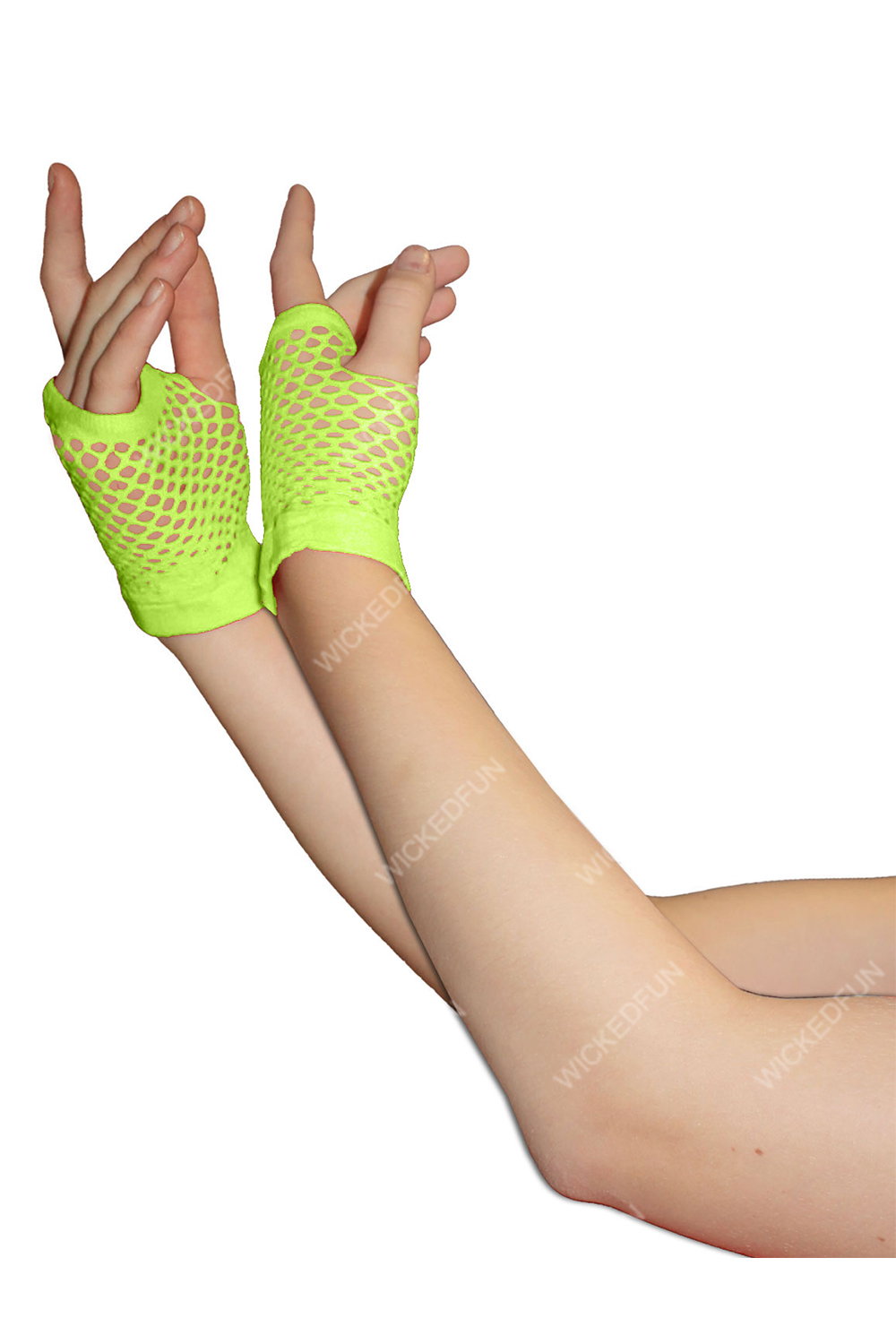 Wickedfun Green Fingerless Short Fishnet Gloves (Pack of 12 pairs)