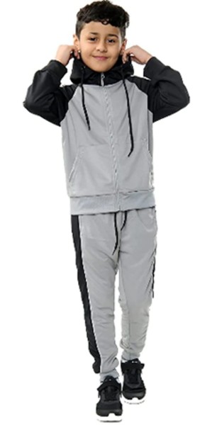 Grey Kid Contrast Panel Tracksuit Set