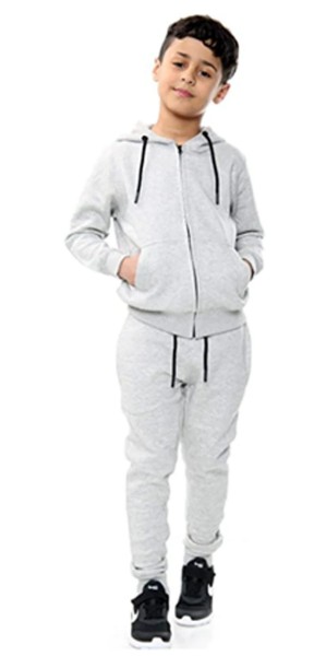 Kids Grey Plain Zipper Tracksuit Set