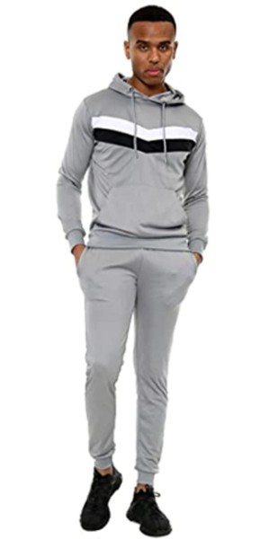 Grey Men Chevron Contrast Panel Tracksuit Set
