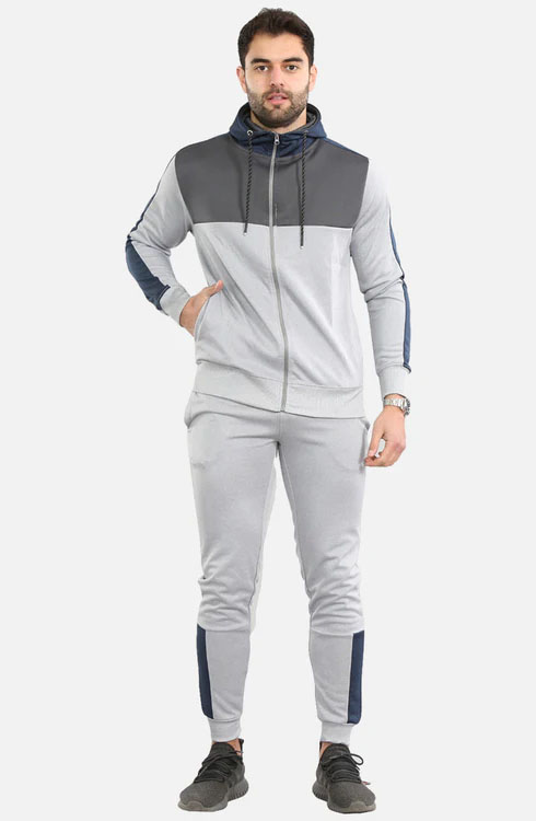 Men Contrast Panel Zipper Hoodie Tracksuit