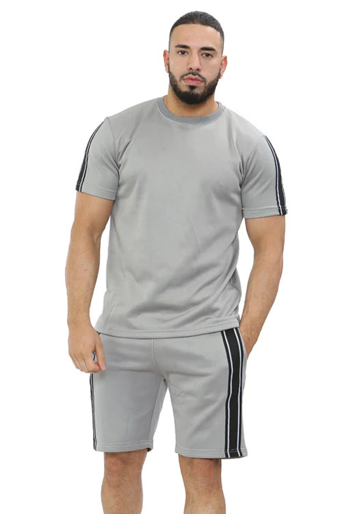Grey Men Polyester Fleece Short Set