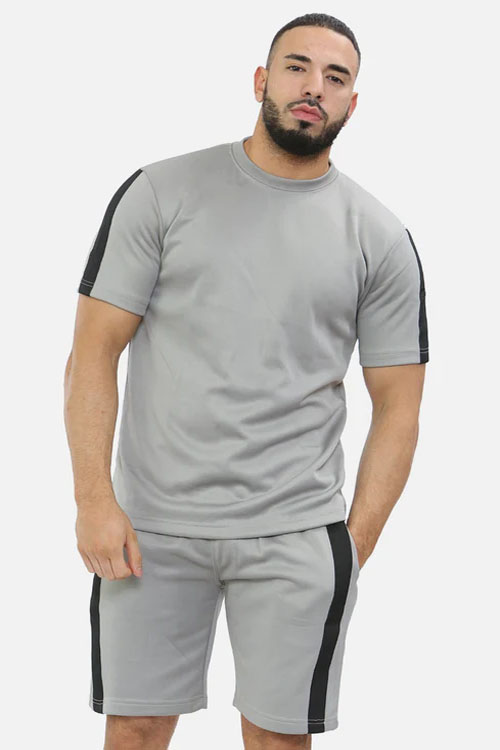 Grey Men Side Contrast Panel Top & Short Set