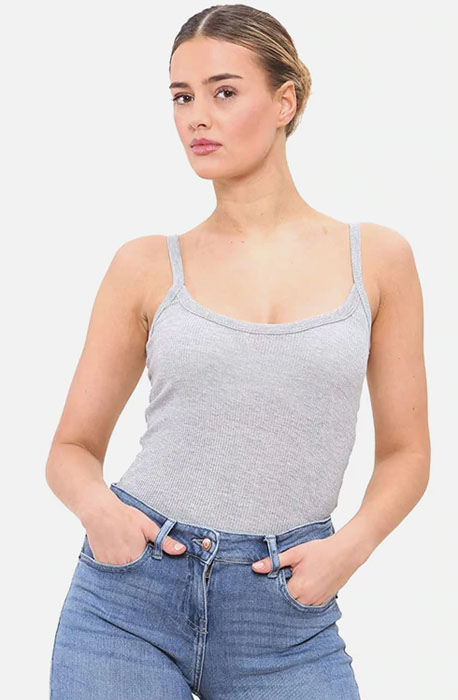 Grey Women Cotton Summer Ribbed Vest