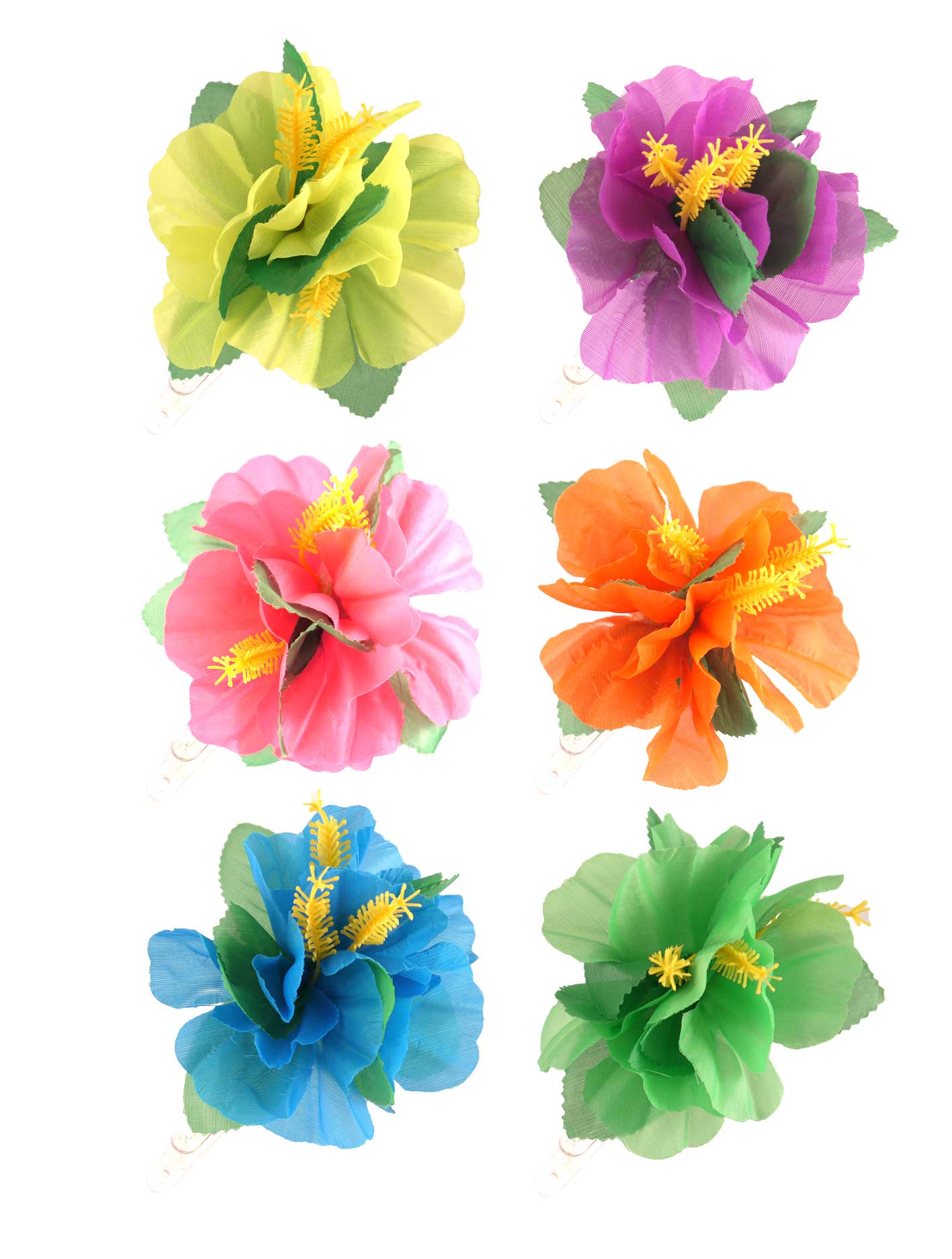 Hair Clip Hibiscus Flower Assorted Neon Colours (Pack of 12)