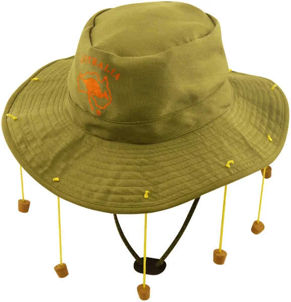 Adult Unisex Australian Hat with 10 Strung Corks Novelty Kangaroo Embroider Hat 