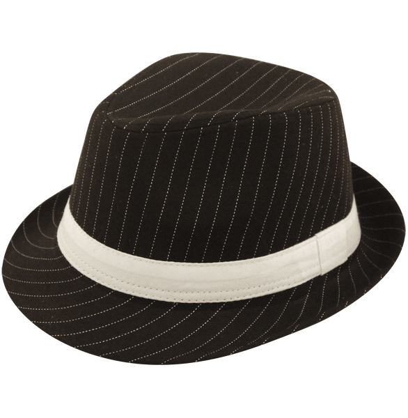 Wickedfun Adult Gangster Black Hat W/white Stripes/band