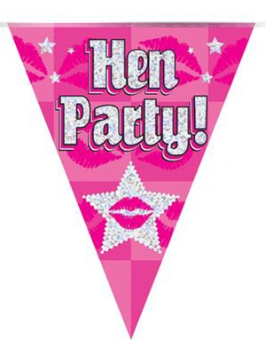 Hen Party Bunting Pink Holographic 11 flags 3.9m