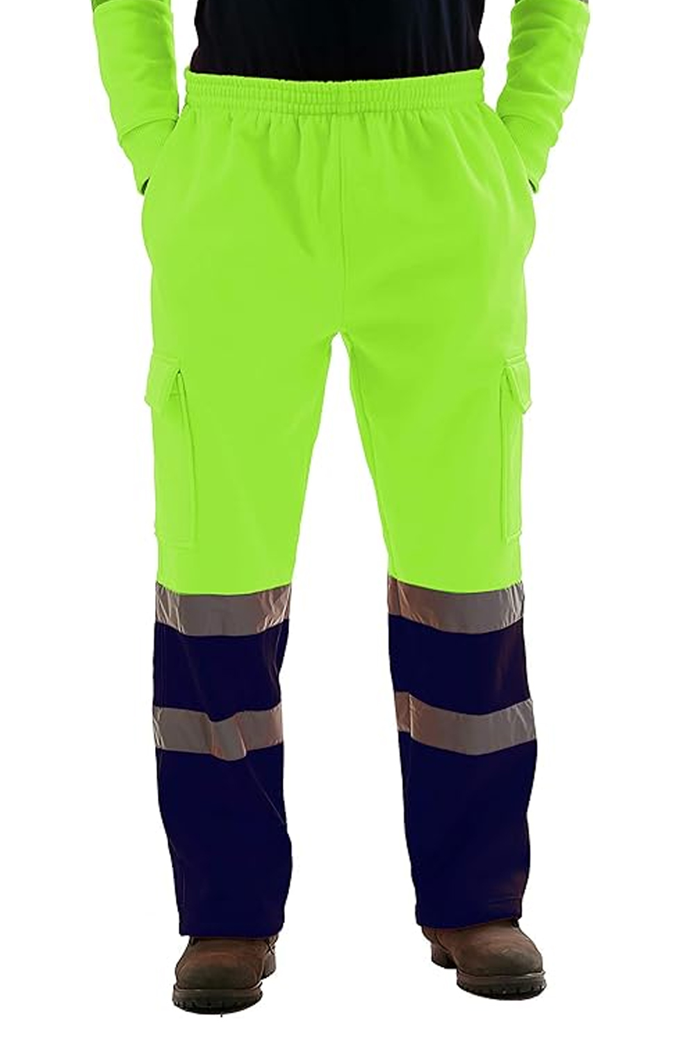Hi-Vis Fleece Work Trousers for Men Yellow Navy