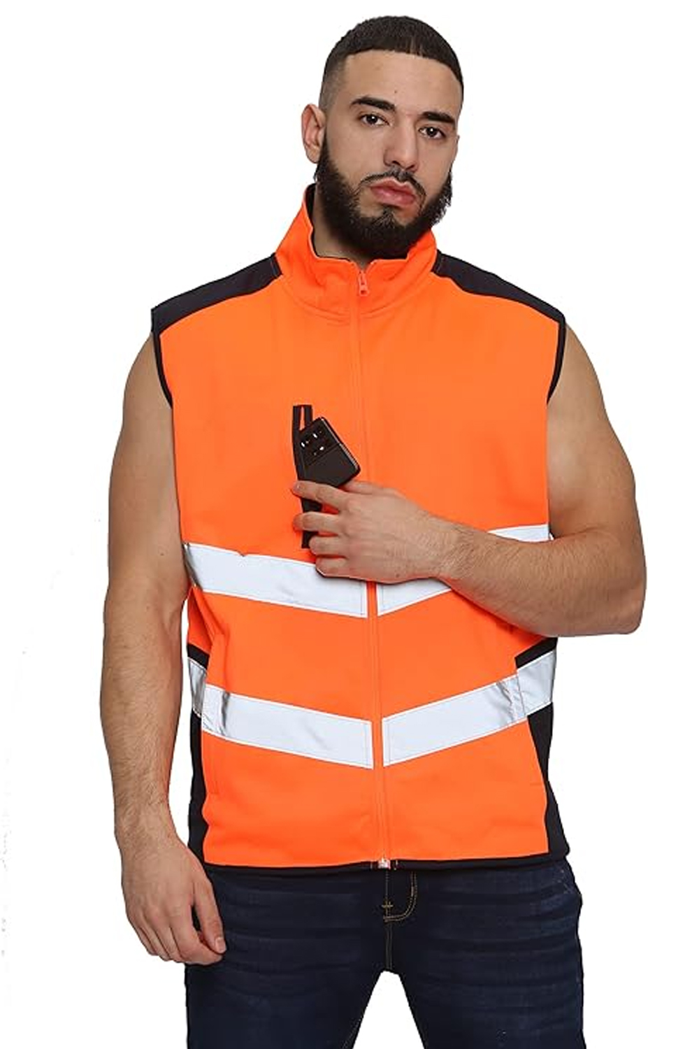 Hi-Vis Safety Gilet-Reflective, Waterproof, Fleece-Lined (S-3XL) Orange/Navy