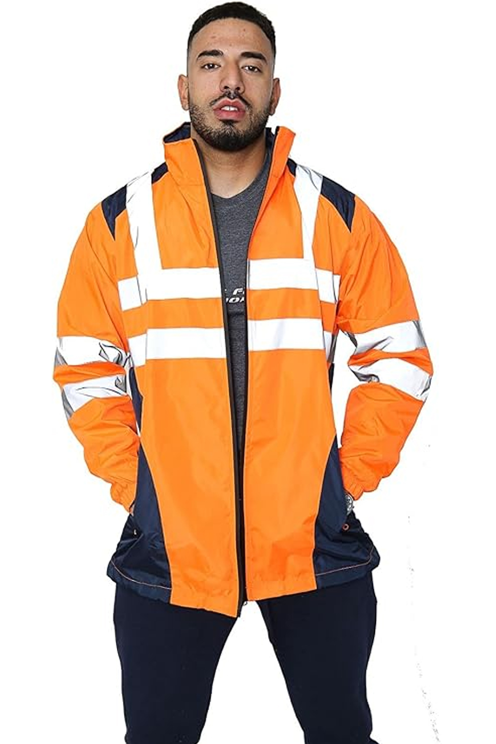 Hi-Vis Waterproof Rain Jacket-Reflective, Hooded Safety Coat Orange (S-5XL)