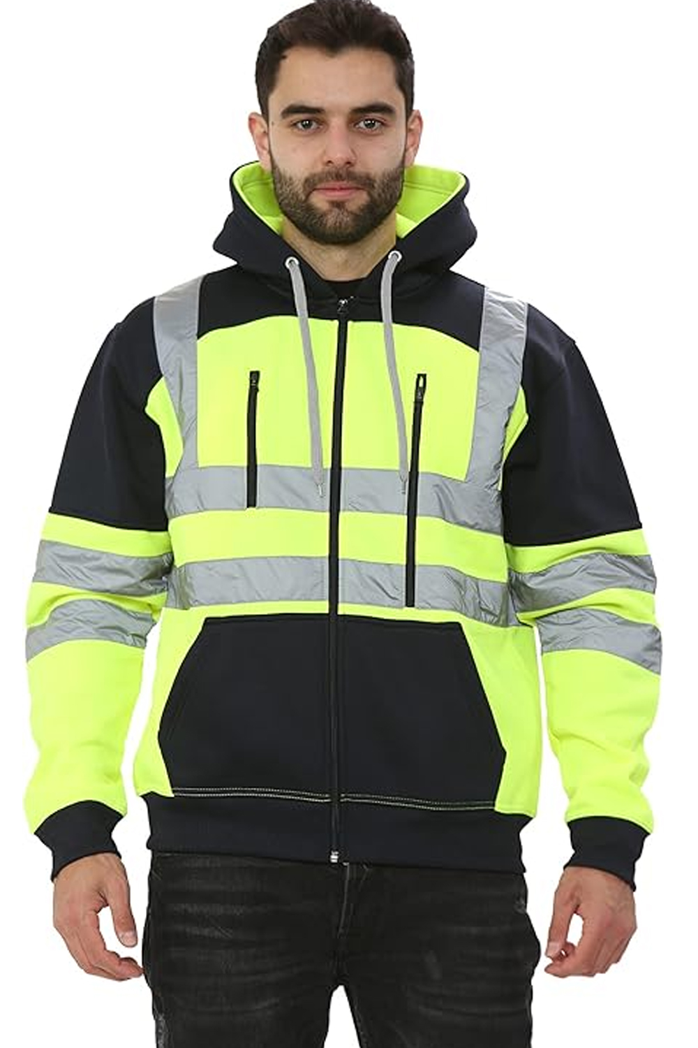 Hi-Vis Zipper Safety Hoodie with Pockets Yellow (S-3XL)