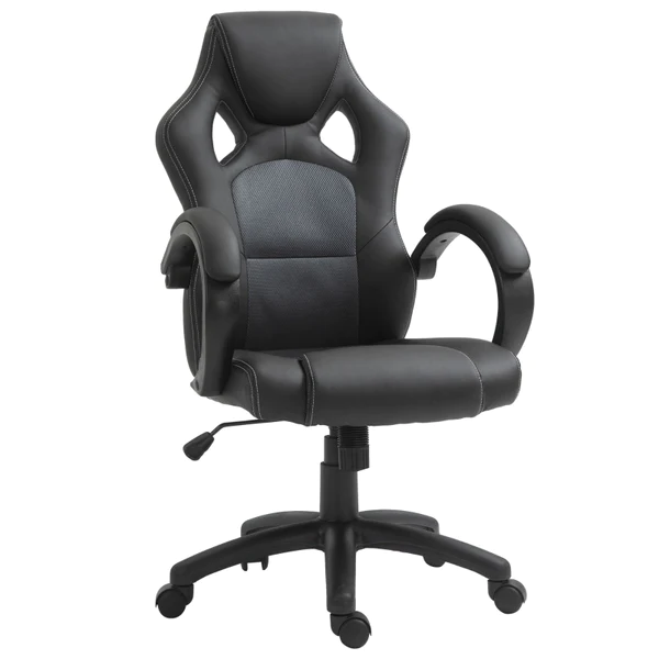 High-Back Office Chair Gaming Chair Faux Leather Swivel Computer Desk Chair for Home Office with Wheels Armrests Black/Grey