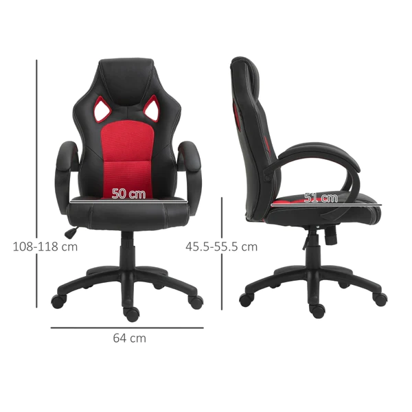 High Back Office Chair Gaming Chair Faux Leather Swivel Computer Desk Chair for Home Office with Wheels Armrests, Black & Red