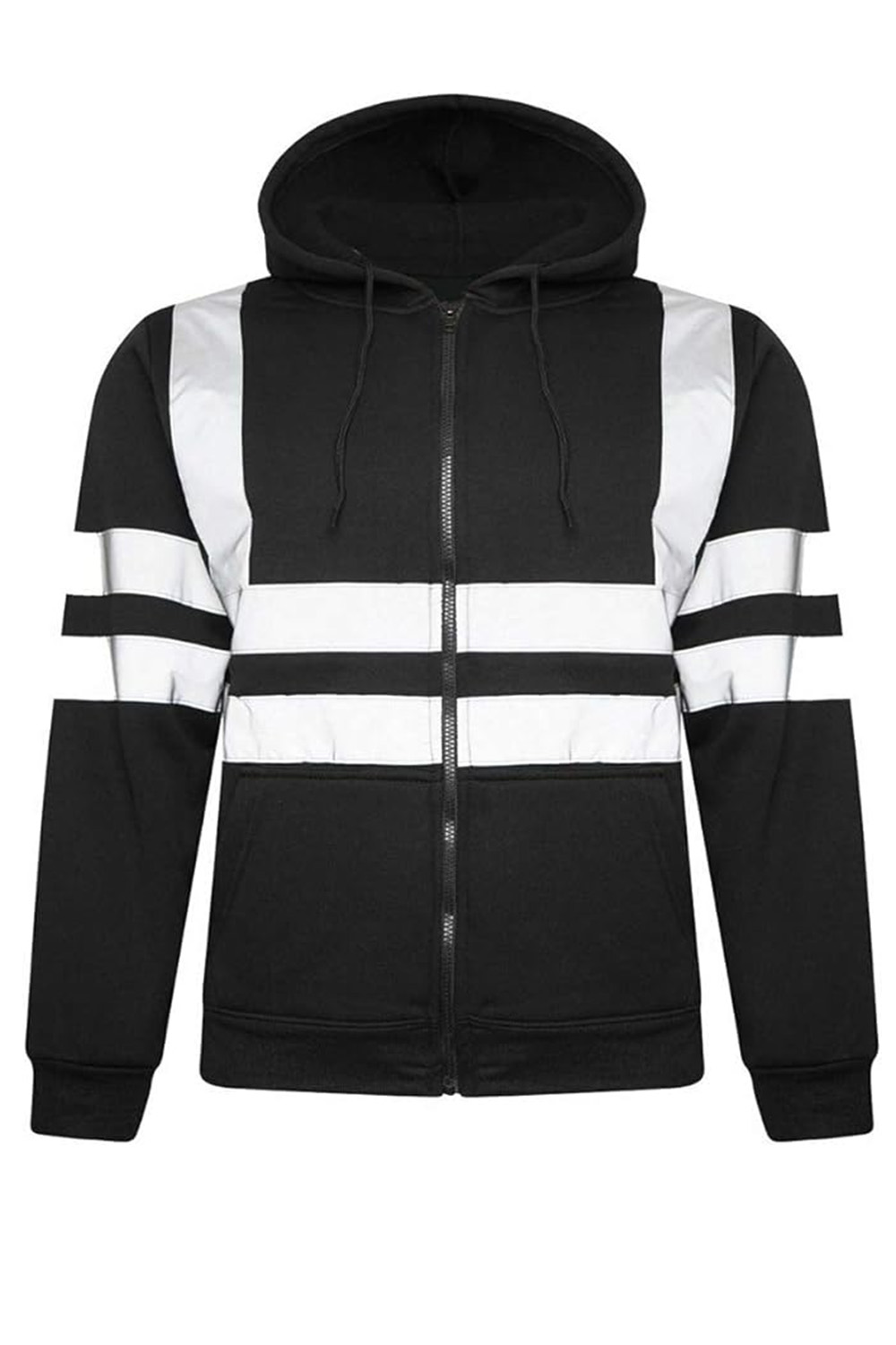 High Visibility Fleece Hoodie with Zipper & Hood Black