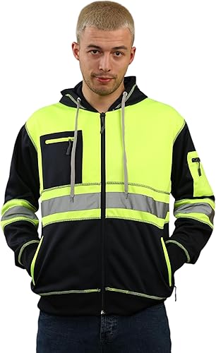 High Visibility Reflective Zipper 3 Zips Hoodie Yellow Navy