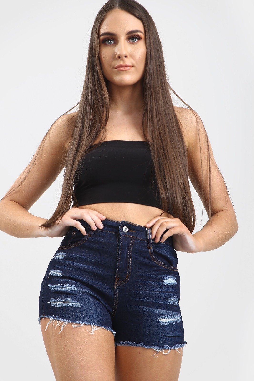 High waisted ladies blue shorts