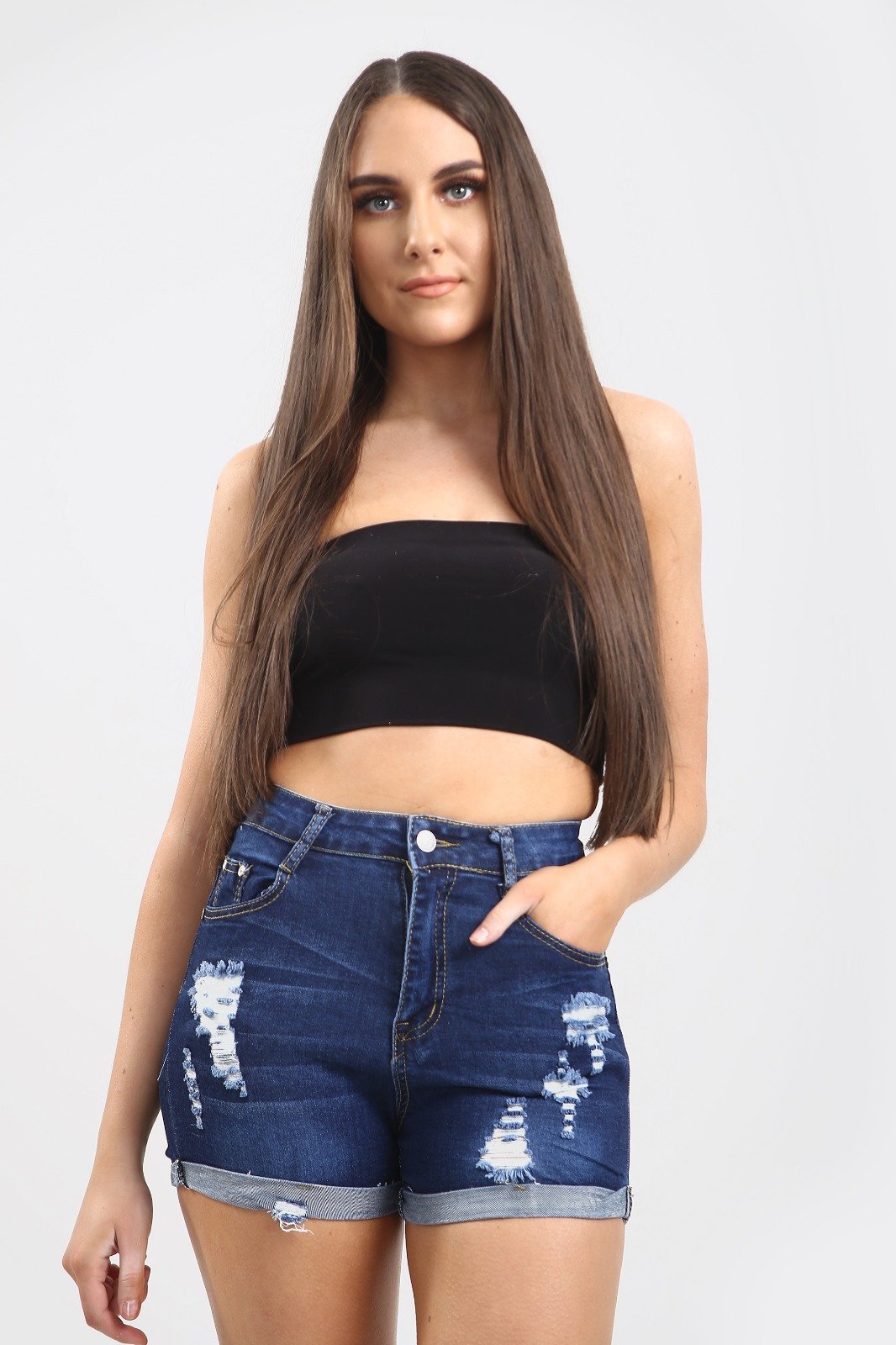 High Waisted Ladies Blue Shorts