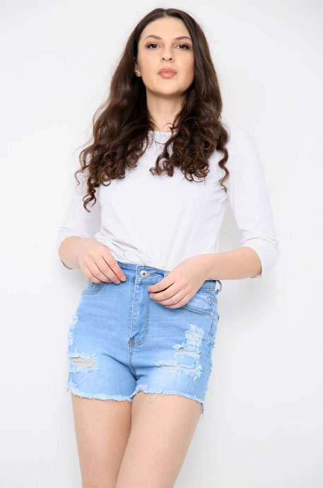 High Waisted Ladies Blue Shorts