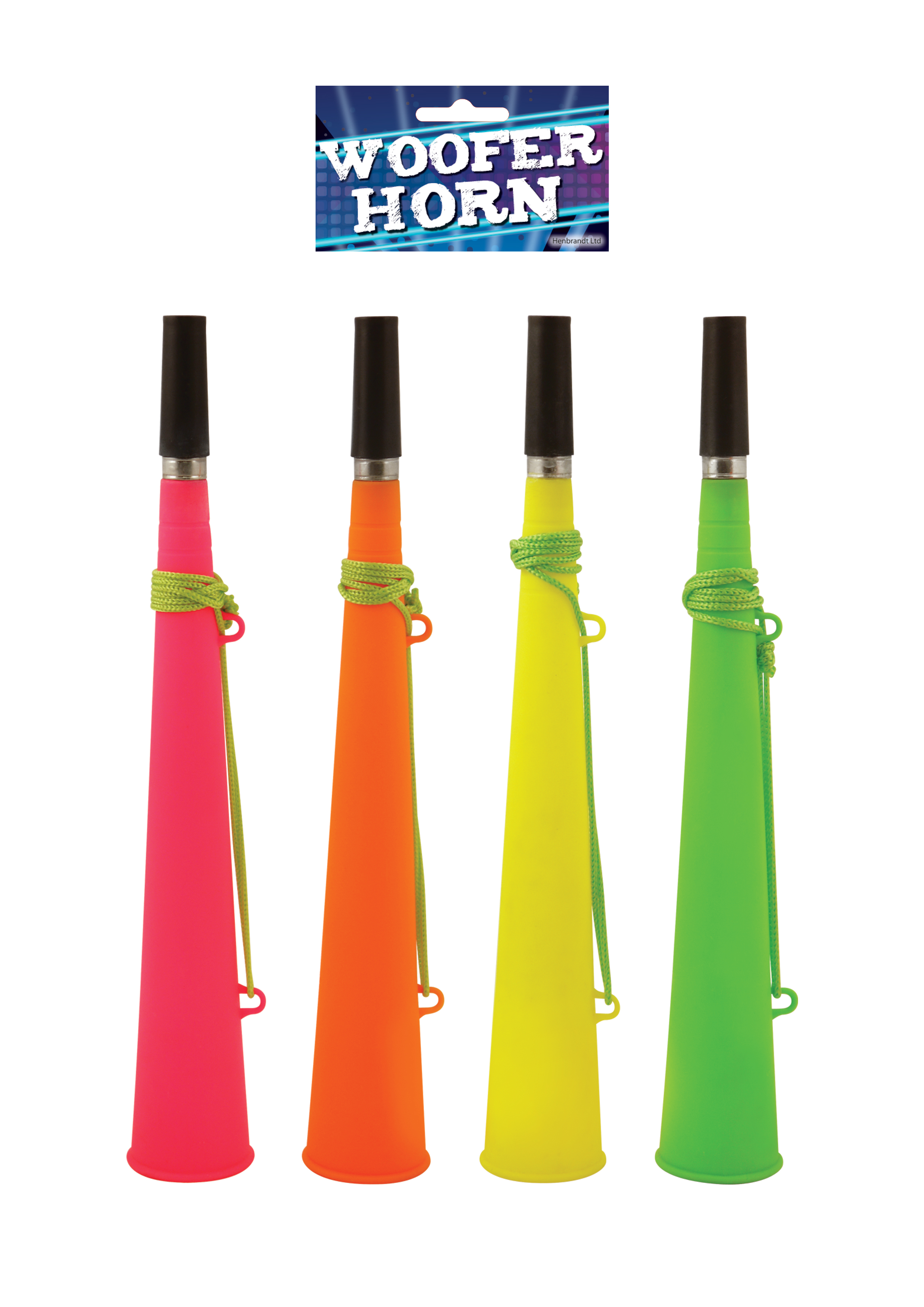 Woofer Horn With String 37cm 4 Assorted Neon Colour (Pack of 12)