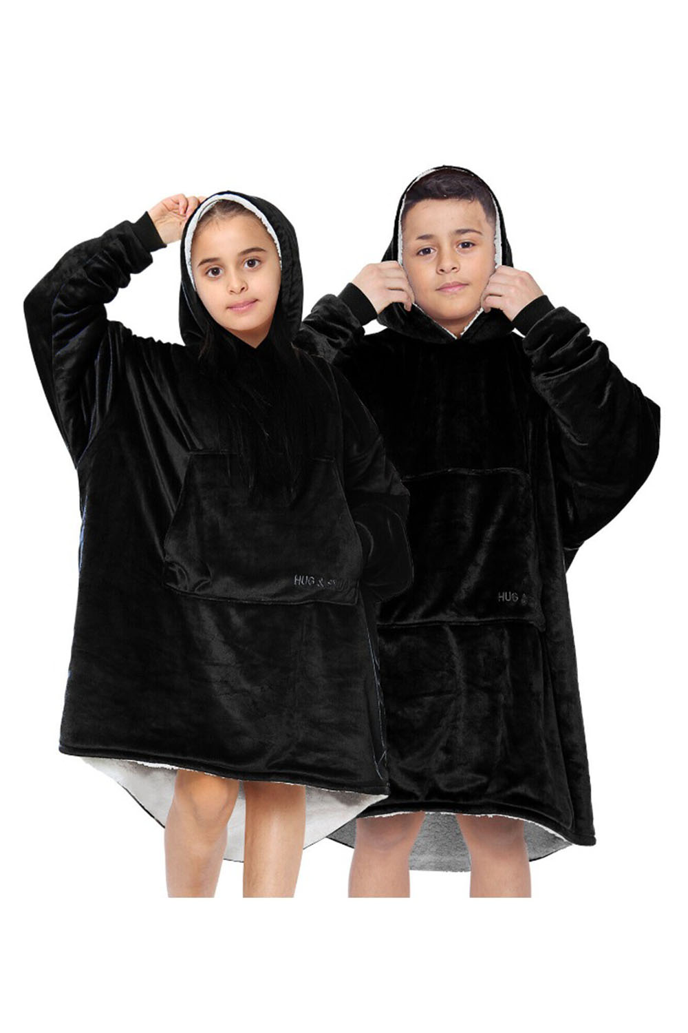 Children's Black Hug and Snug Hoodie Blanket Compress Packing