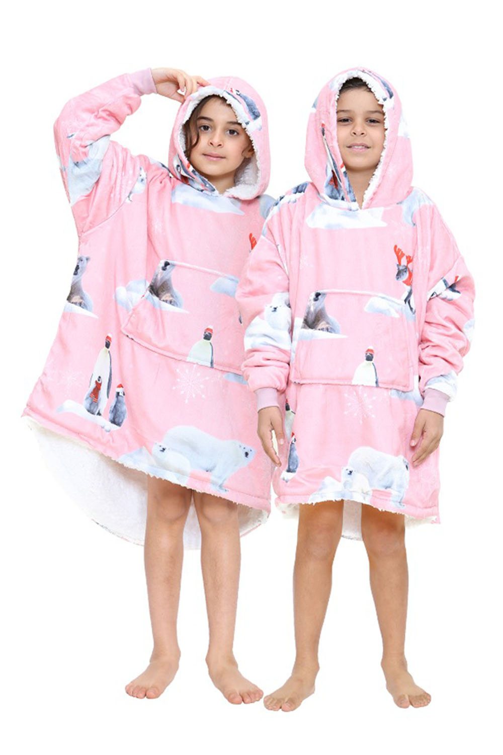 Kids Blush Pink Xmas Snuggle Hoodie Blanket 