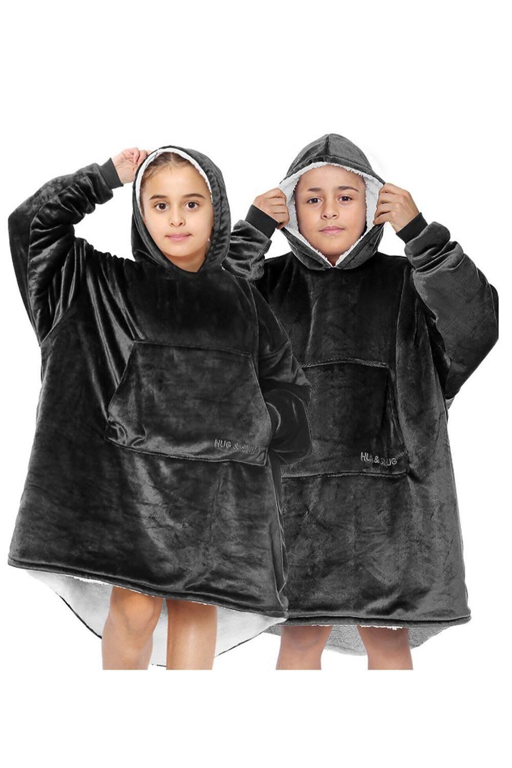 Children's Charcoal Hug and Snug Hoodie Blanket Compress Packing