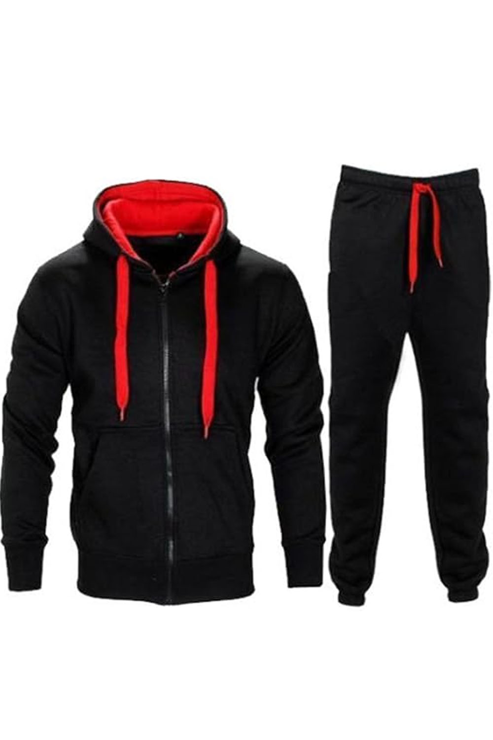 Kids Contrast Fleece Tracksuit Black-red Set-Ages 7-13
