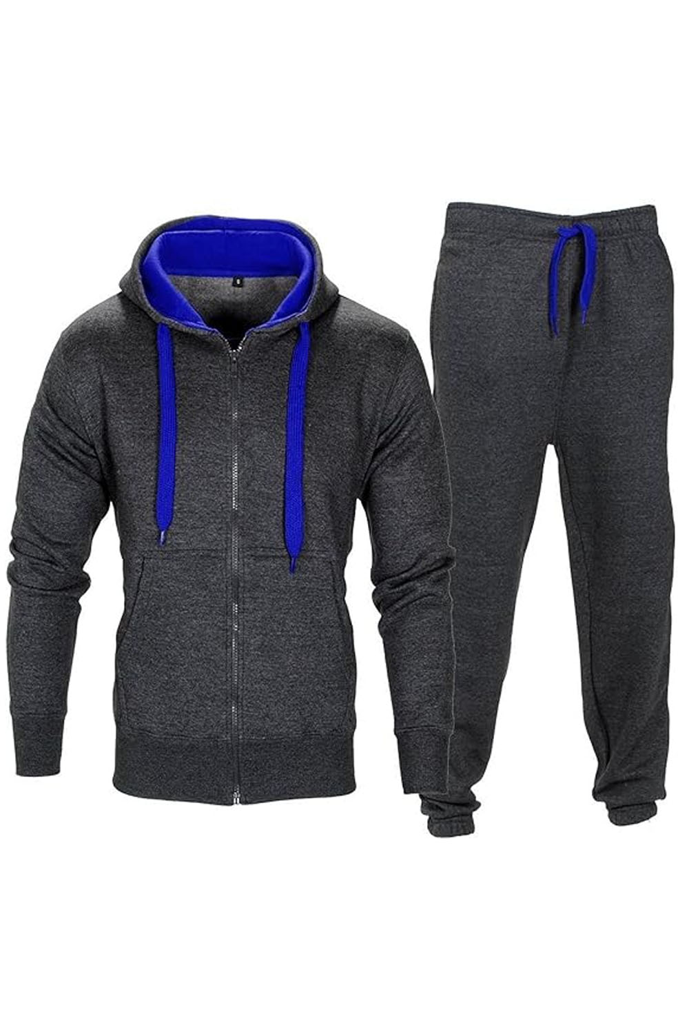 Kids Contrast Fleece Tracksuit Charcoal-Blue Set-Ages 7-13