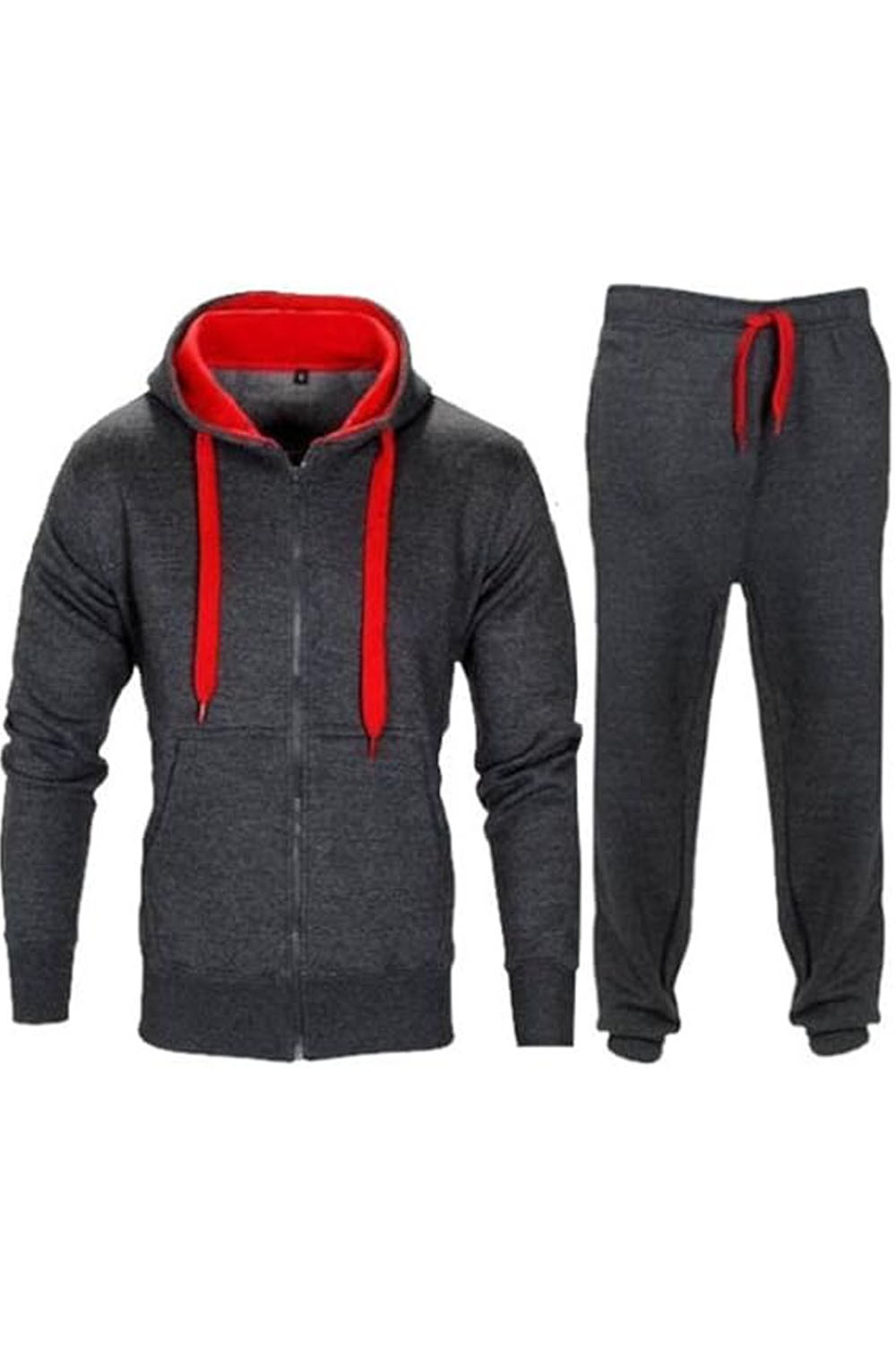 Kids Contrast Fleece Tracksuit Charcoal-Red Set-Ages 7-13