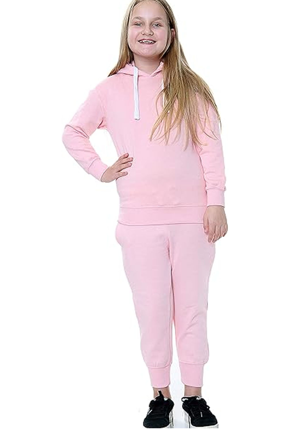 Kids Contrast Fleece Tracksuit Plain Baby pink Set-Ages 7-13