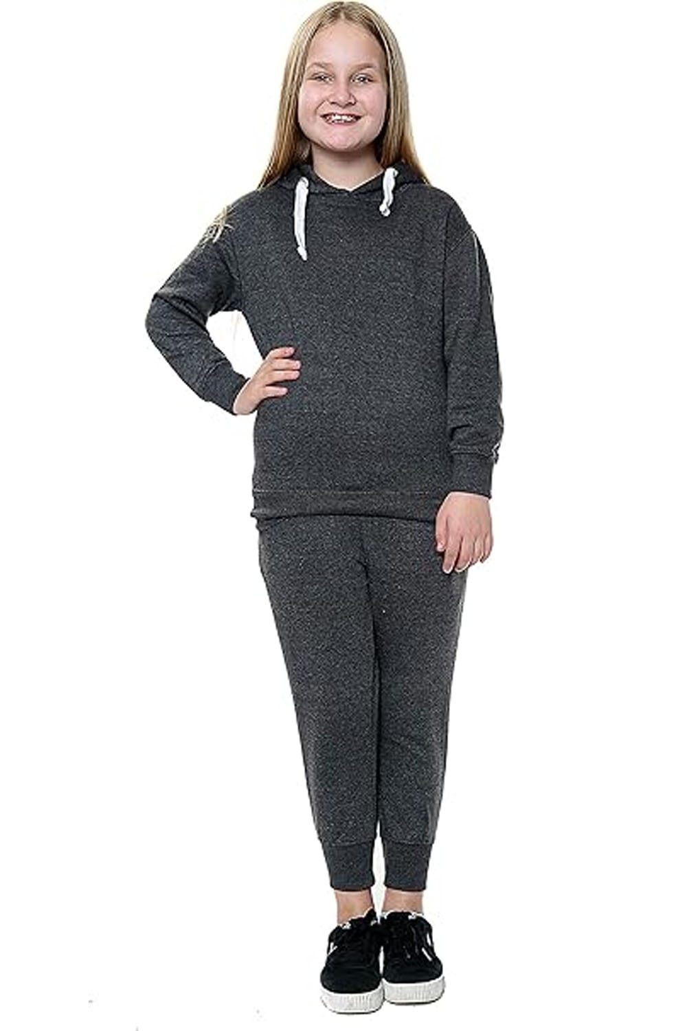 Kids Contrast Fleece Tracksuit Plain Charcoal Set-Ages 7-13
