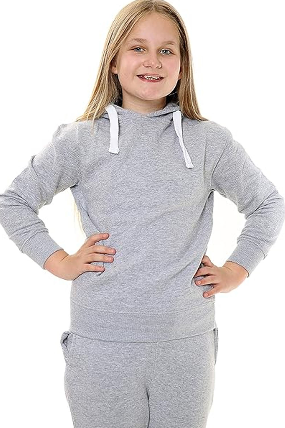 Kids Contrast Fleece Tracksuit Plain Silver Set-Ages 7-13