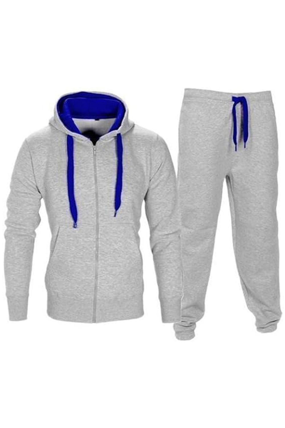 Kids Contrast Fleece Tracksuit Silver Blue Set-Ages 7-13